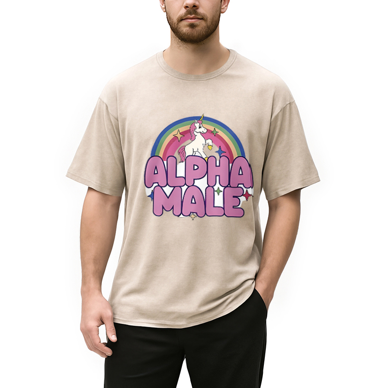 Tokyocanvas Rainbow Unicorn Alpha Male Washed T-Shirt