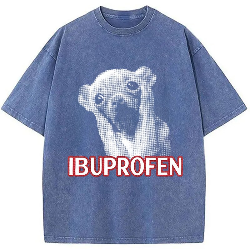 Tokyocanvas Ibuprofen Funny Dog Meme Washed T-Shirt