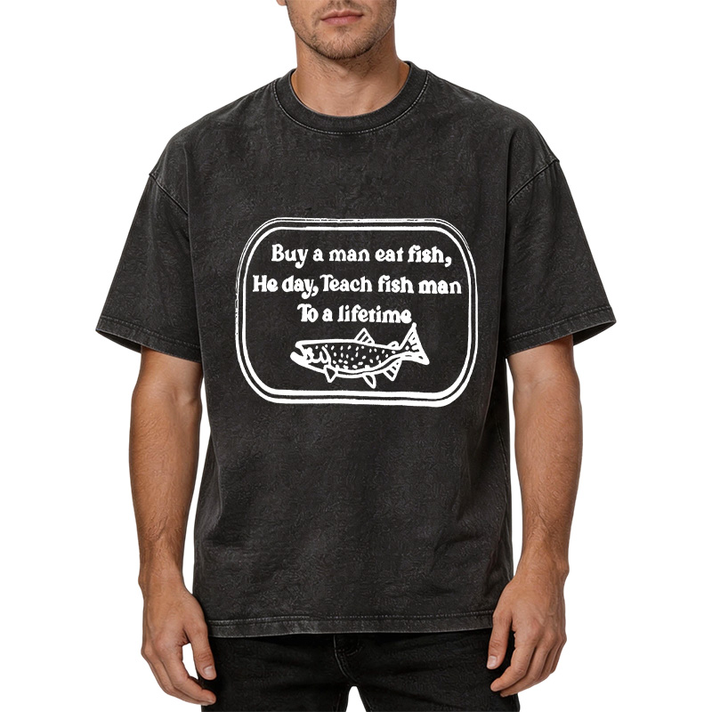 Tokyocanvas Teach fish man To a lifetime Washed T-Shirt