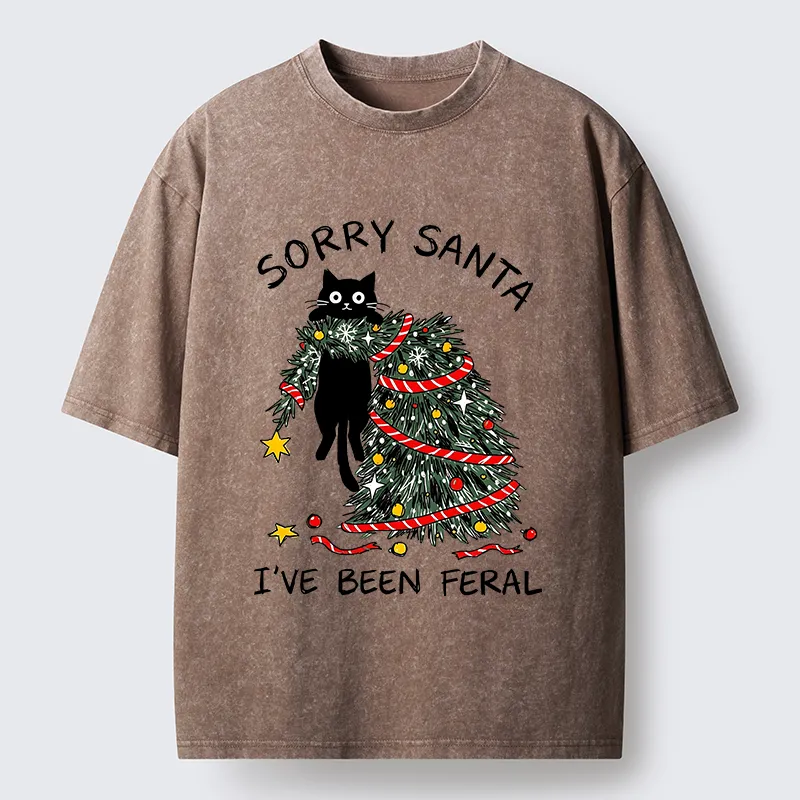 Tokyocanvas Funny Wild Cat Christmas Chaos Washed T-Shirt