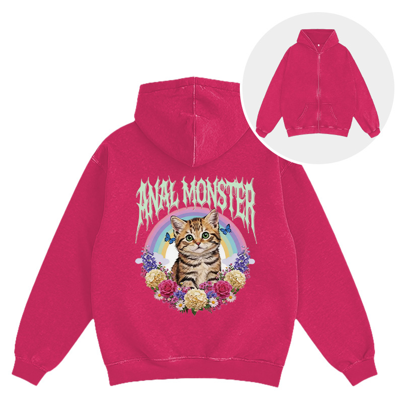 Tokyocanvas Anal Monster Cat Washed Zip Hoodie