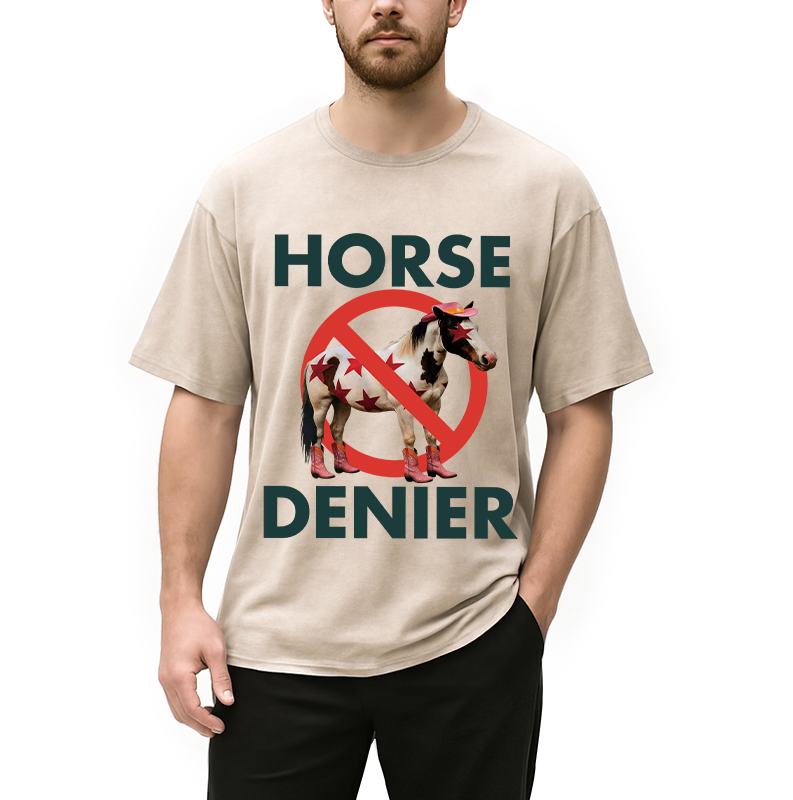 Tokyocanvas Funny Star-Spangled Cowboy Horse Denier Washed T-Shirt