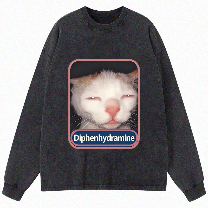 Tokyocanvas Funny Meme Cat Long Sleeve Washed T-Shirt