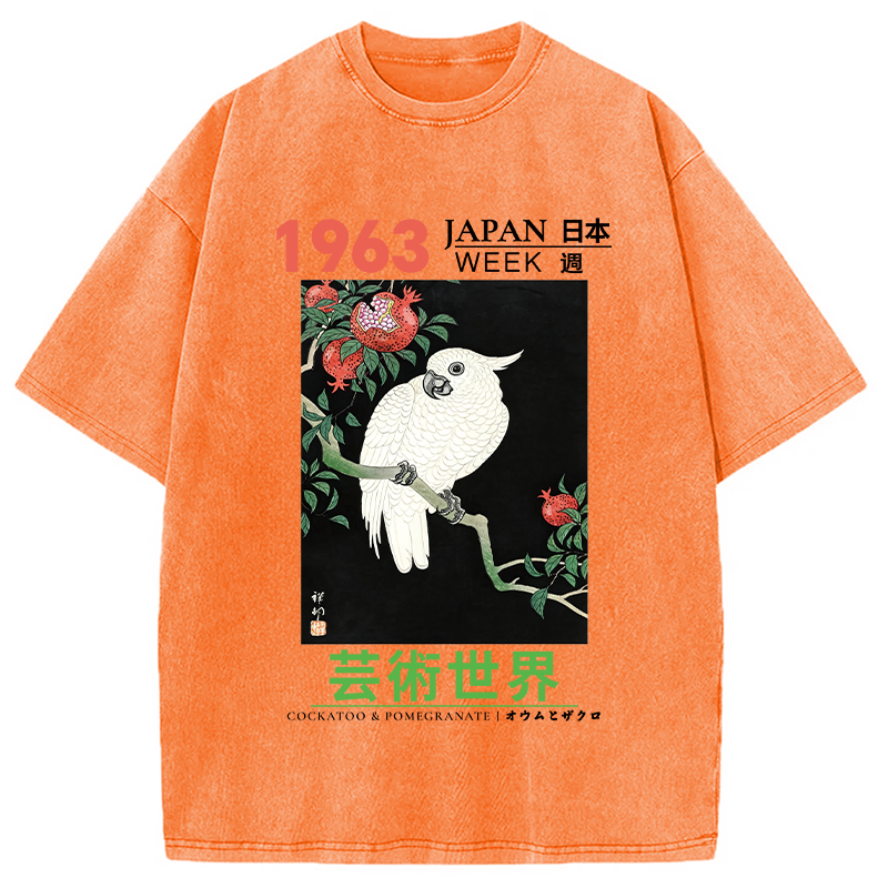 Tokyocanvas Cockatoo & Pomegranate Washed T-Shirt
