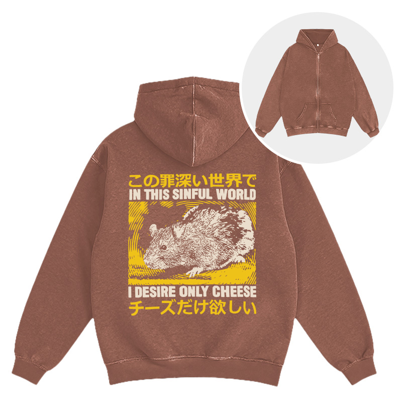 Tokyocanvas In this Sinful Word I Desire Only Cheese Washed Zip Hoodie