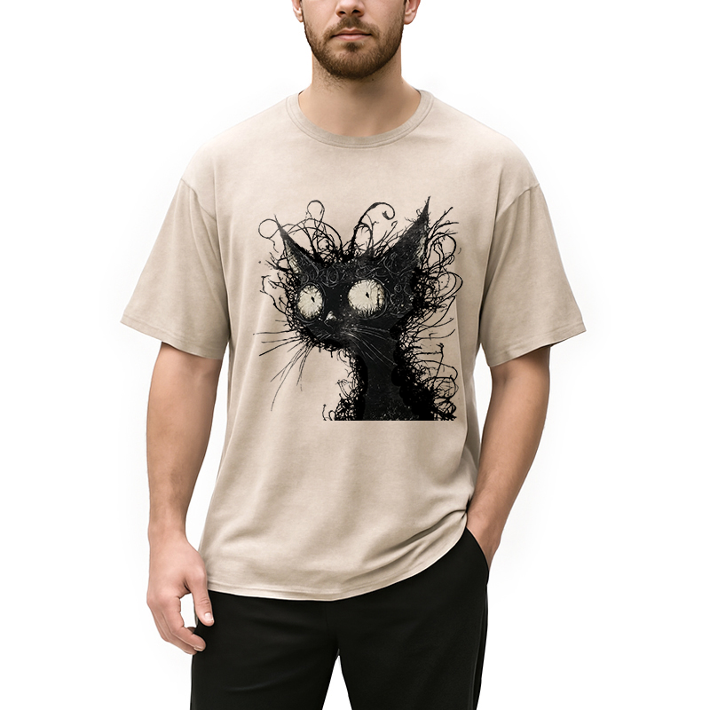Tokyocanvas Crazy Cat Art Washed T-Shirt