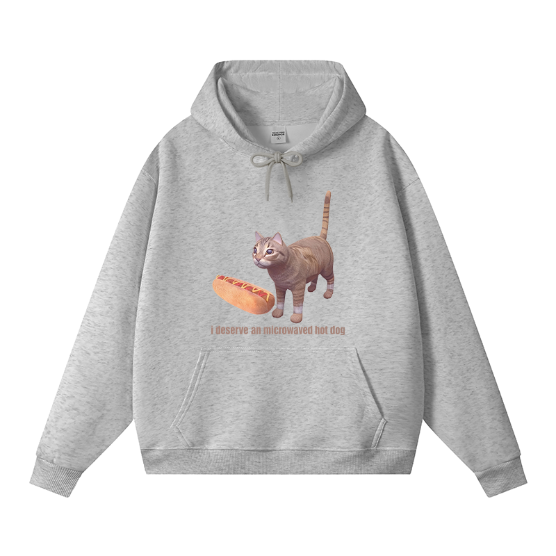 Tokyocanvas Cat Hotdog Meme Fleece Lined Hoodie