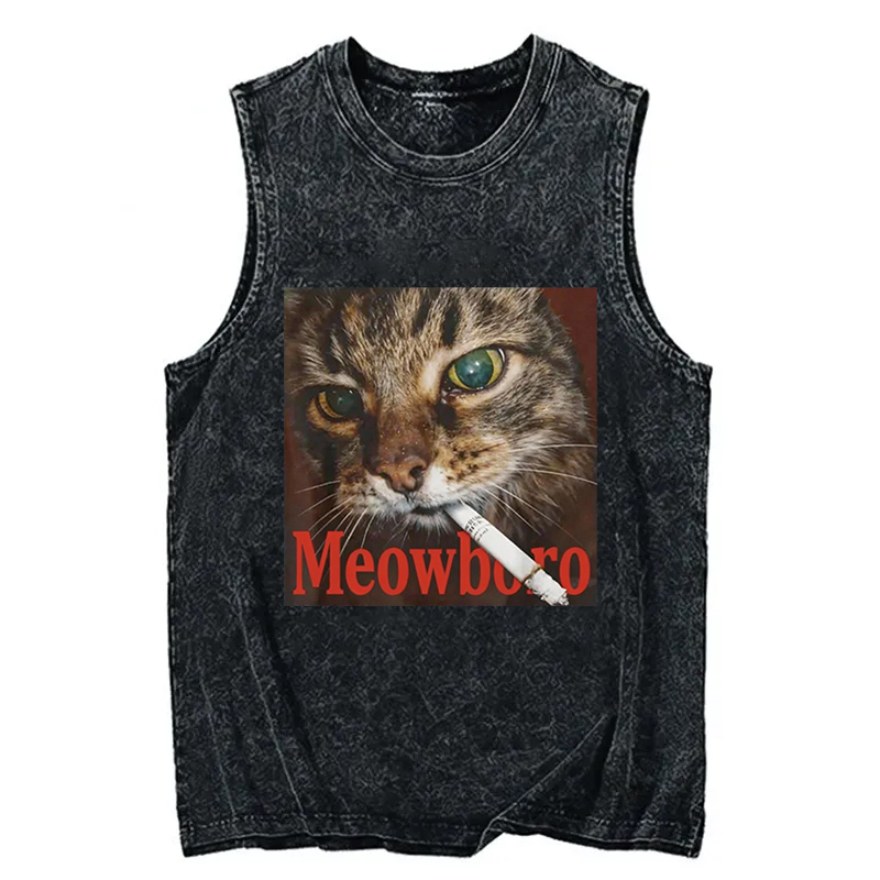 Tokyocanvas Funny Smoking Cat Meme Washed Tank