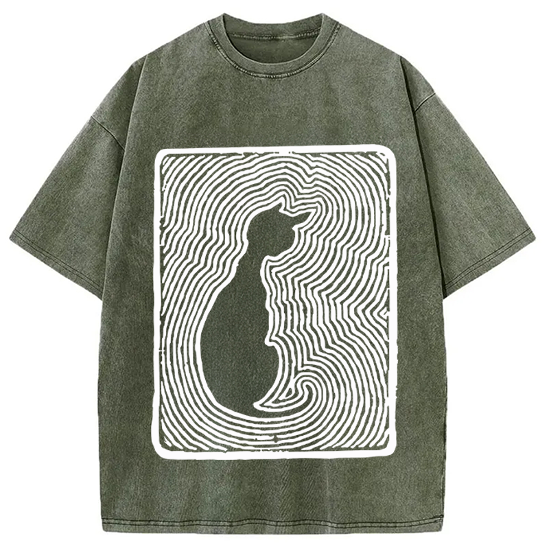 Tokyocanvas Black 18th Century Cat Art Washed T-Shirt