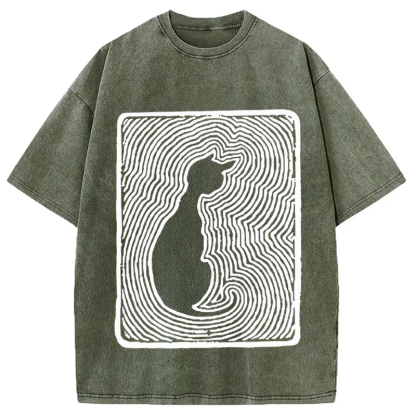 Tokyocanvas Black 18th Century Cat Art Washed T-Shirt