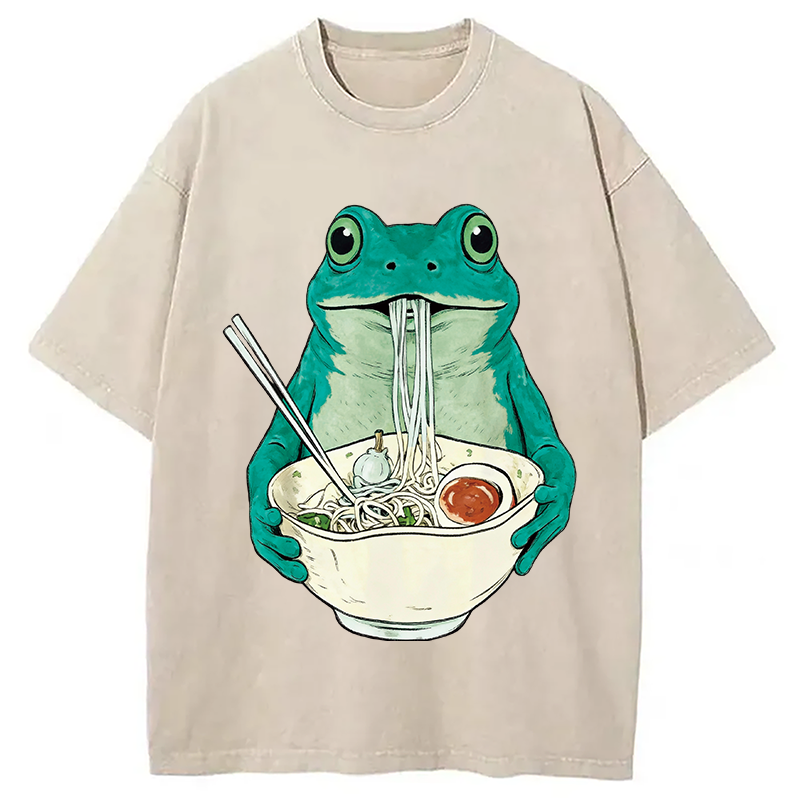 Tokyocanvas Vintage Frog Ramen Japanes Washed T-Shirt