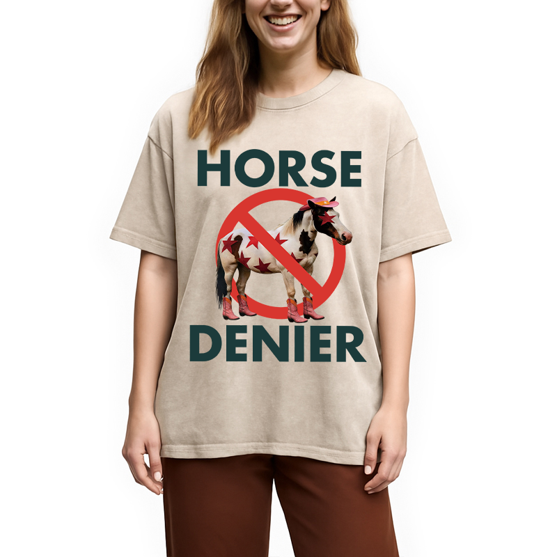 Tokyocanvas Funny Star-Spangled Cowboy Horse Denier Washed T-Shirt