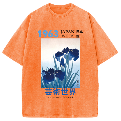 Tokyocanvas Iris Flowers Washed T-Shirt