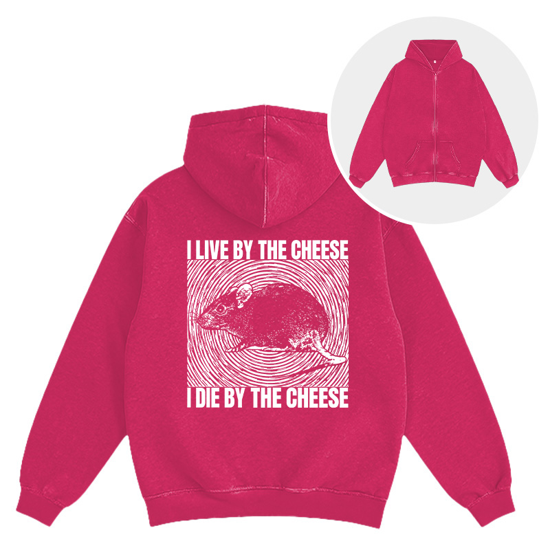 Tokyocanvas I Live By The Cheese Rat Washed Zip Hoodie