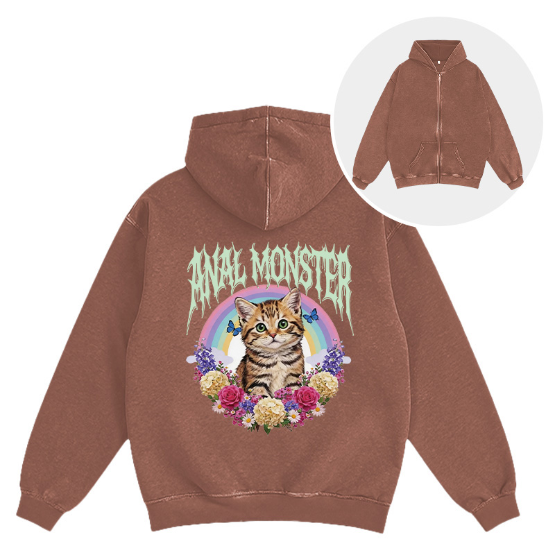 Tokyocanvas Anal Monster Cat Washed Zip Hoodie
