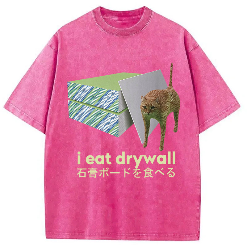 Tokyocanvas Eat Drywall Cat Meme Washed T-Shirt
