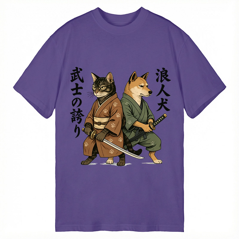 Tokyocanvas Samurai Cat vs Ronin Dog Classic T-Shirt