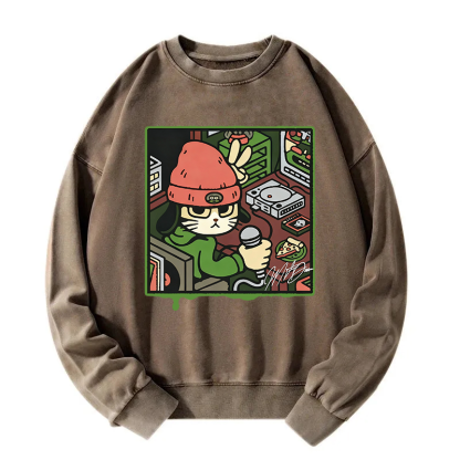 Tokyocanvas Rapper Cat Washed Sweatshirt