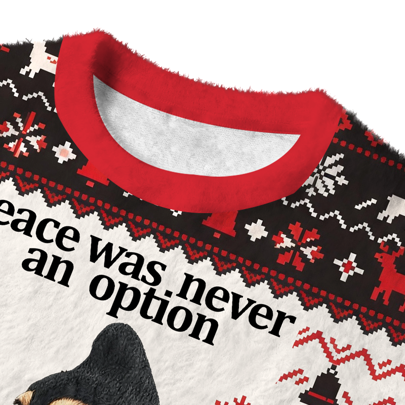 Tokyocanvas Funny Cursed Dog with Knife Fuzzy Christmas Ugly Sweatshirt
