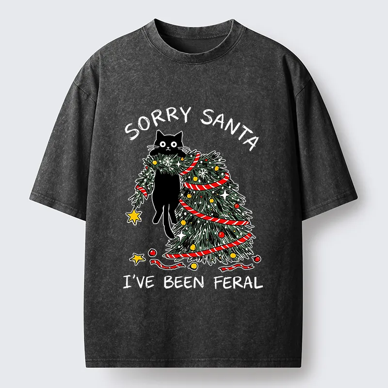 Tokyocanvas Funny Wild Cat Christmas Chaos Washed T-Shirt