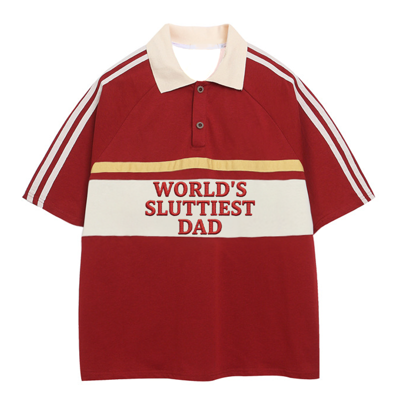 Tokyocanvas World's Sluttiest Dad Polo Embroidered T-Shirt