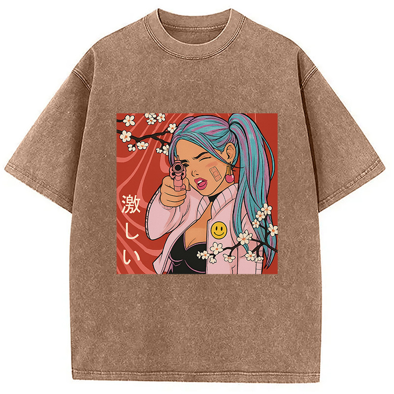 Tokyocanvas Cherry Blossoms in Error 404 Anime Girl Washed T-Shirt