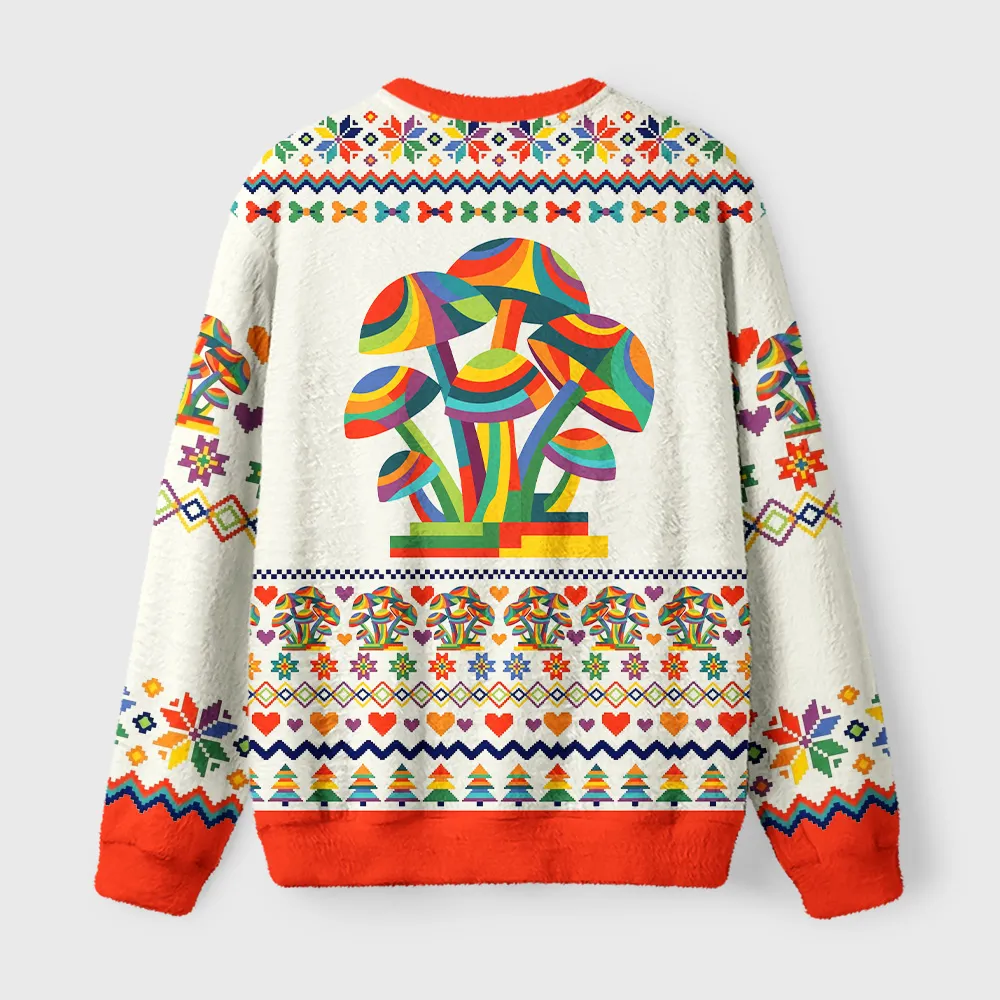 Tokyocanvas Rainbow Shroom Fuzzy Christmas Ugly Sweatshirt