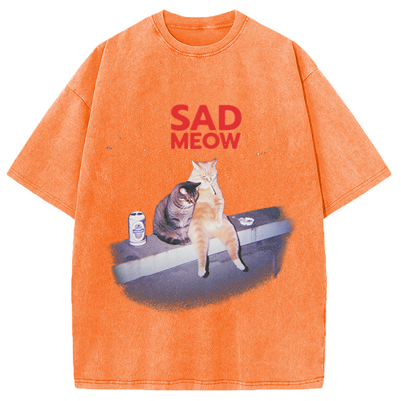 Tokyocanvas Sad Meow Smoking Cat Washed T-Shirt