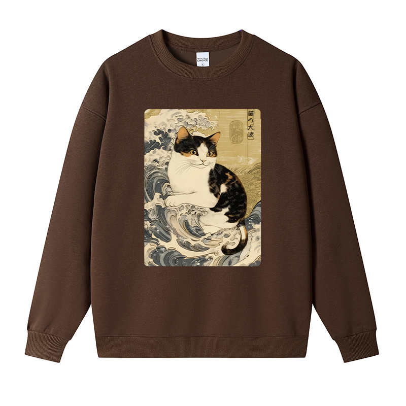 Tokyocanvas Surfing Cat Fleece Lined Sweatshirt