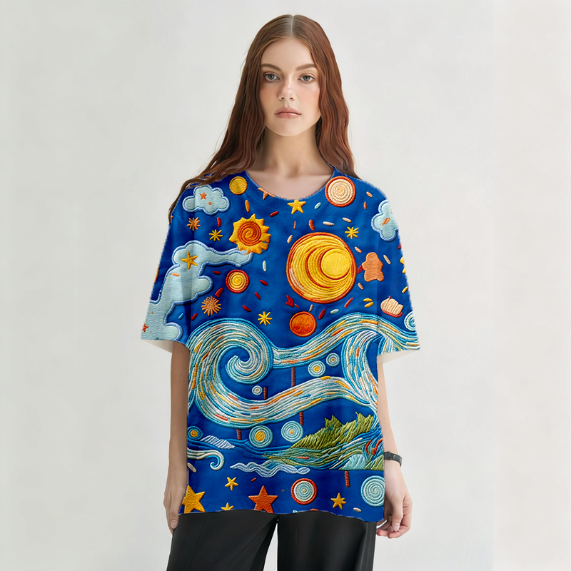 Tokyocanvas Cartoon Starry Night Graphic Print T-shirt