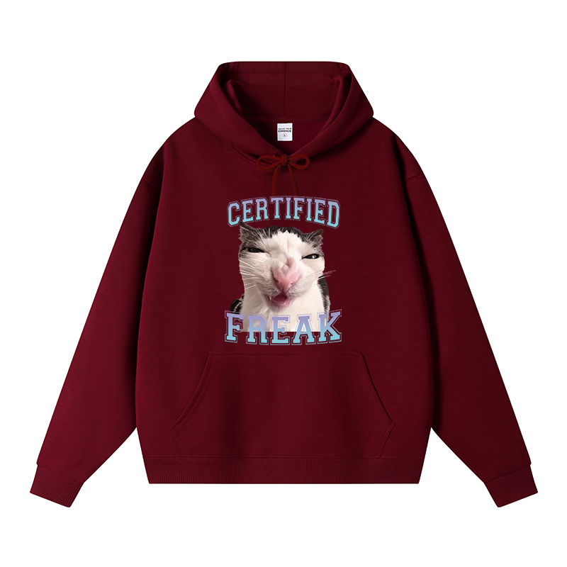 Tokyocanvas Funny Certified Freak Cat Meme Fleece Lined Hoodie