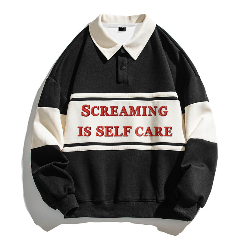 Tokyocanvas Screaming Is Self Care Polo Embroidered Sweatshirt