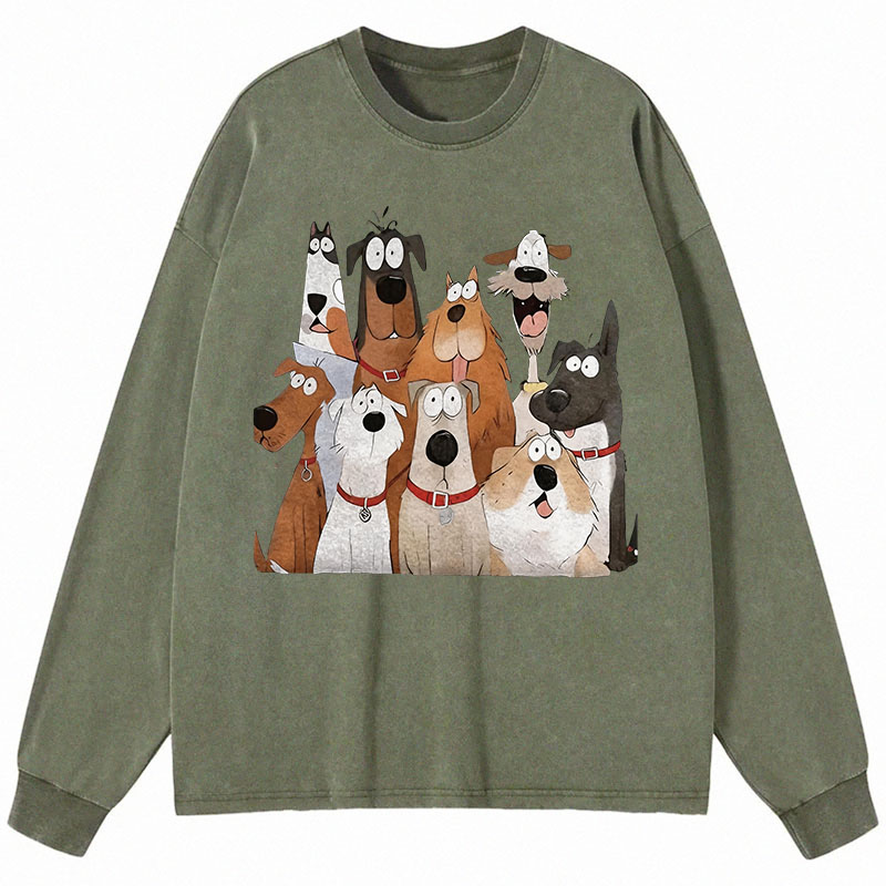 Tokyocanvas Funny Cute Dog Art Print Long Sleeve Washed T-Shirt