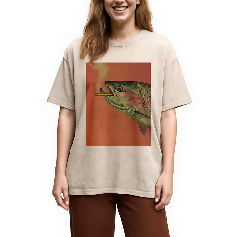 Tokyocanvas Trout Smoking A Cigarette Washed T-Shirt