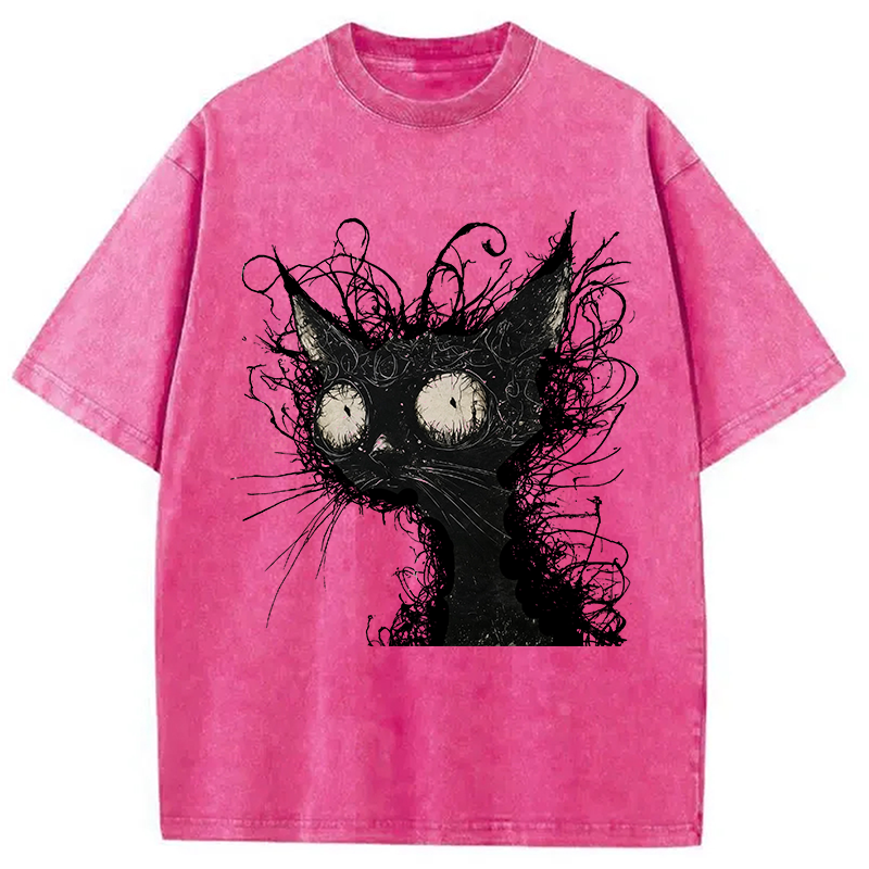 Tokyocanvas Crazy Cat Art Washed T-Shirt