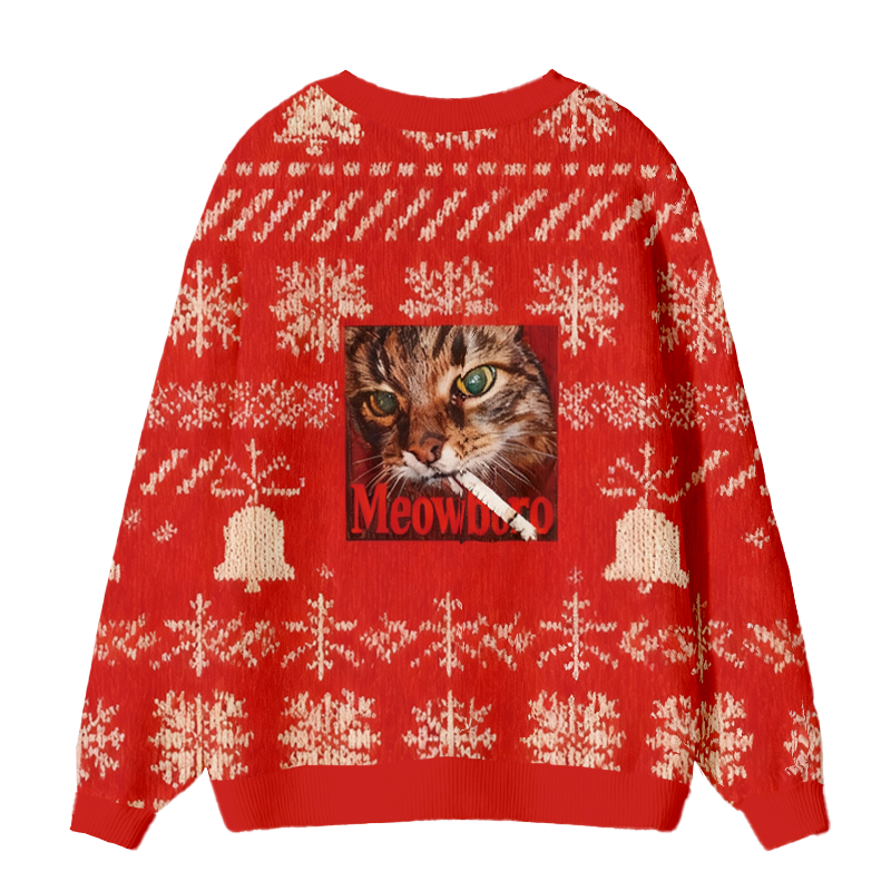 Tokyocanvas Red Funny Smoking Cat Meme Ugly Cardigan Sweatshirt