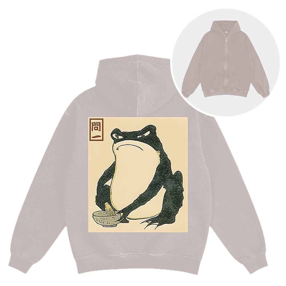 Tokyocanvas Matsumoto Hoji Japanese Frog Washed Zip Hoodie