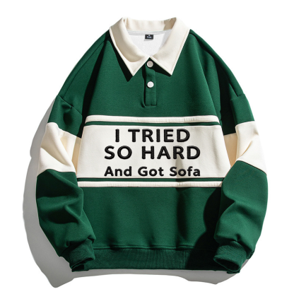 Tokyocanvas I Tried So Hard And Got Sofa Polo Embroidered Sweatshirt