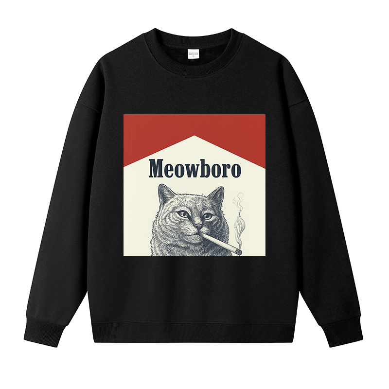 Tokyocanvas Meowboro Cat Smoking Meme Fleece Lined Sweatshirt