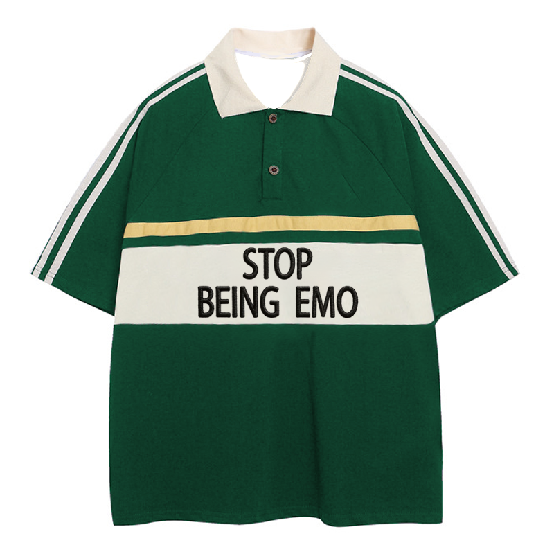 Tokyocanvas Stop Being Emo Polo Embroidered T-Shirt