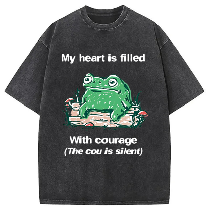 Tokyocanvas My Heart Is Filled With Courage Frog Washed T-Shirt