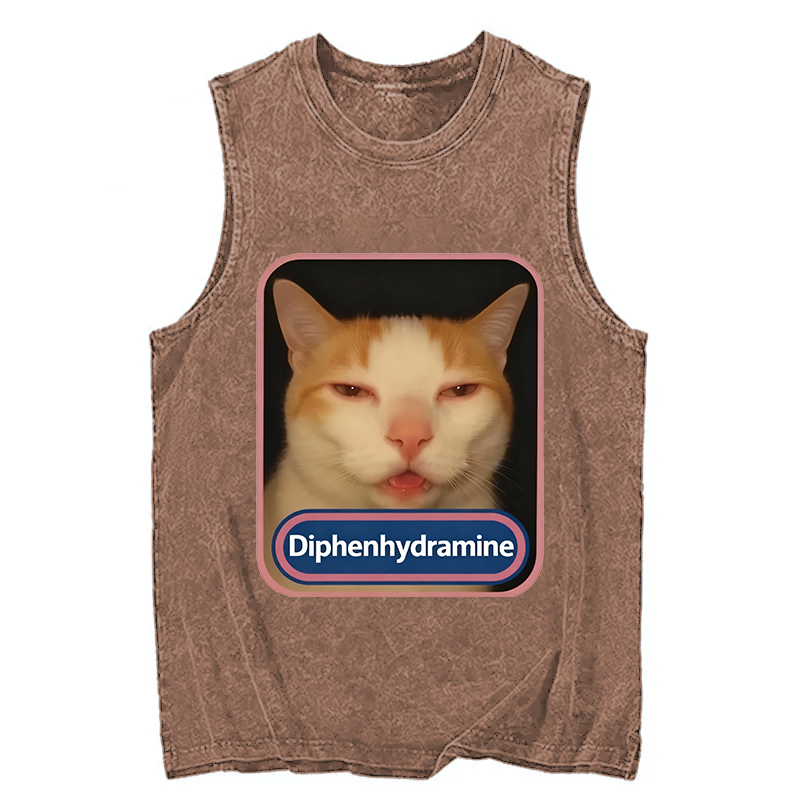 Tokyocanvas Pink Diphenhydramine Meme Cat Washed Tank