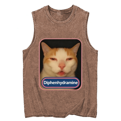 Tokyocanvas Pink Diphenhydramine Meme Cat Washed Tank