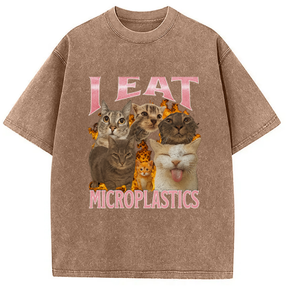 Tokyocanvas I Eat Microplastics Funny Cat Meme Washed T-Shirt