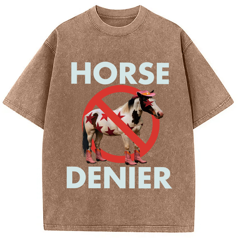 Tokyocanvas Funny Star-Spangled Cowboy Horse Denier Washed T-Shirt