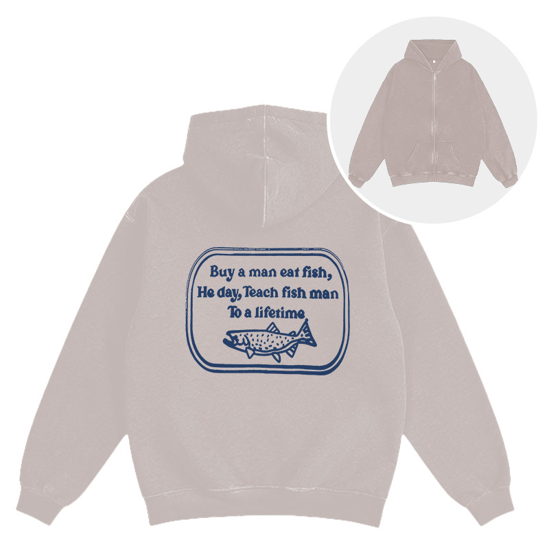 Tokyocanvas Teach fish man To a lifetime Washed Zip Hoodie