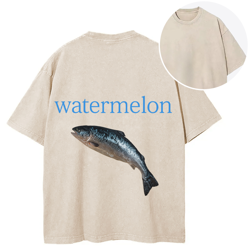Tokyocanvas Watermelon Fish Back Washed T-Shirt