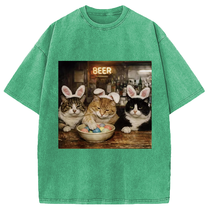 Tokyocanvas Funny Easter Cats Washed T-Shirt