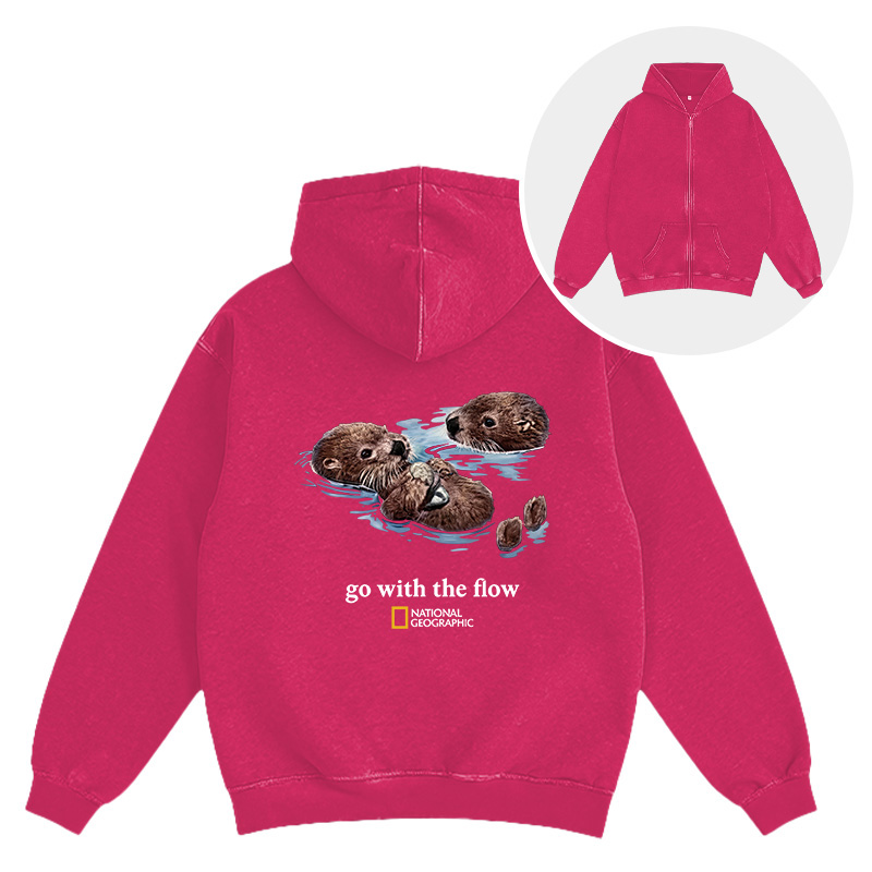 Tokyocanvas Go With The Flow Otters Washed Zip Hoodie