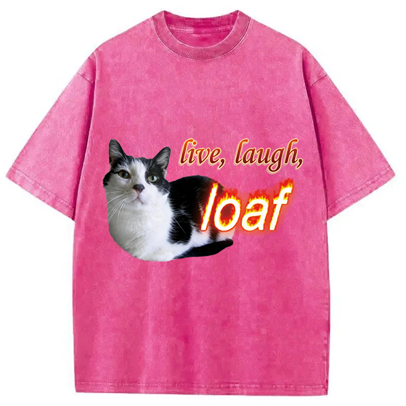 Tokyocanvas Live Laugh Loaf Cat Washed T-Shirt